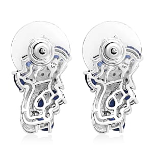 Kashmir Kyanite and White Zircon 3.40 ctw Shooting Star Earrings in Rhodium Over Sterling Silver