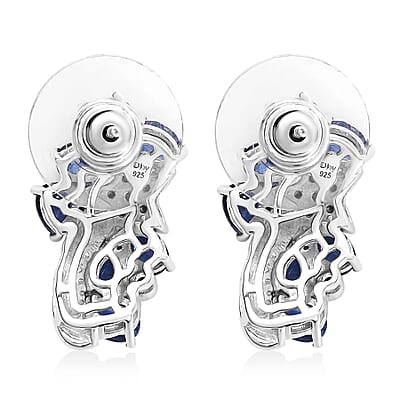Kashmir Kyanite and White Zircon 3.40 ctw Shooting Star Earrings in Rhodium Over Sterling Silver