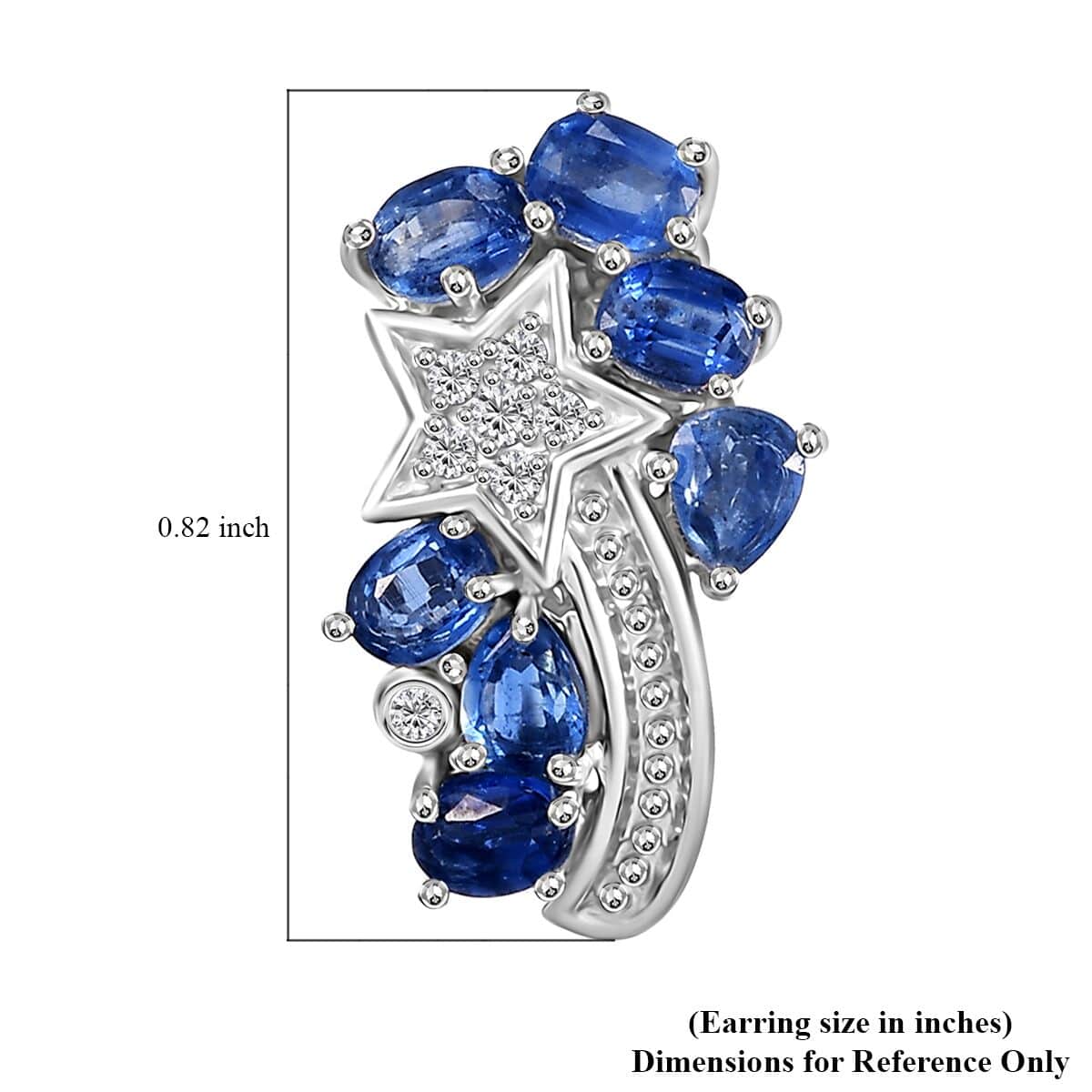 Kashmir Kyanite and White Zircon 3.40 ctw Shooting Star Earrings in Rhodium Over Sterling Silver image number 4