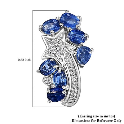Kashmir Kyanite and White Zircon 3.40 ctw Shooting Star Earrings in Rhodium Over Sterling Silver