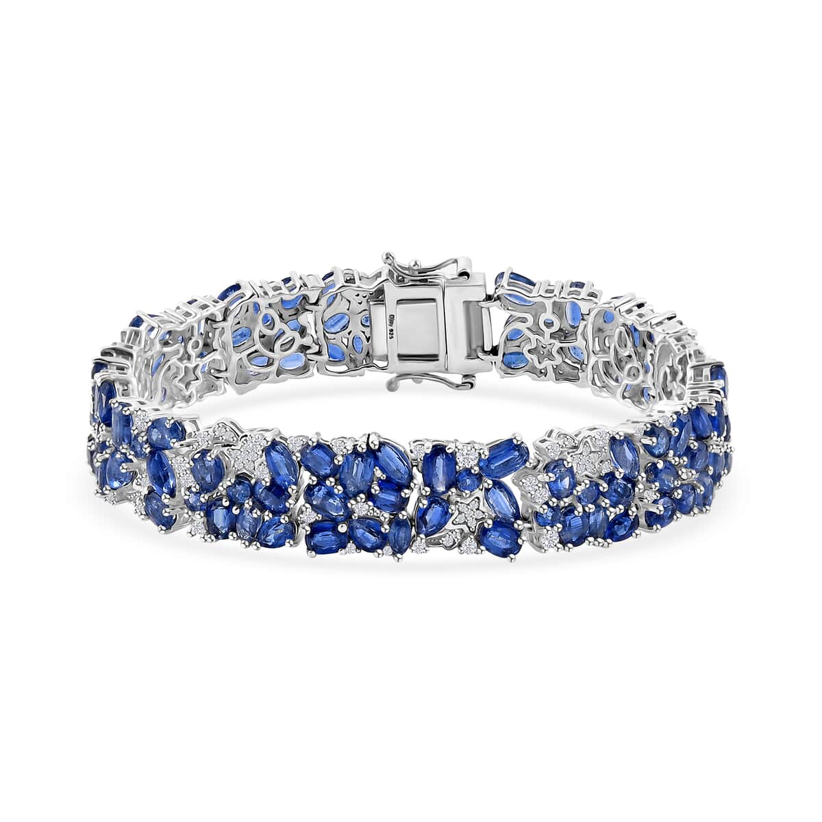 Kashmir Kyanite and White Zircon 27.85 ctw Shooting Star Bracelet in Rhodium Over Sterling Silver (7.25 In) image number 0