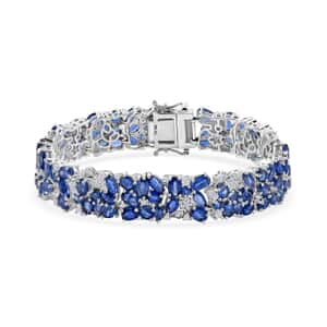 Kashmir Kyanite and White Zircon 27.85 ctw Make a Wish Bracelet in Rhodium Over Sterling Silver (7.25 In)