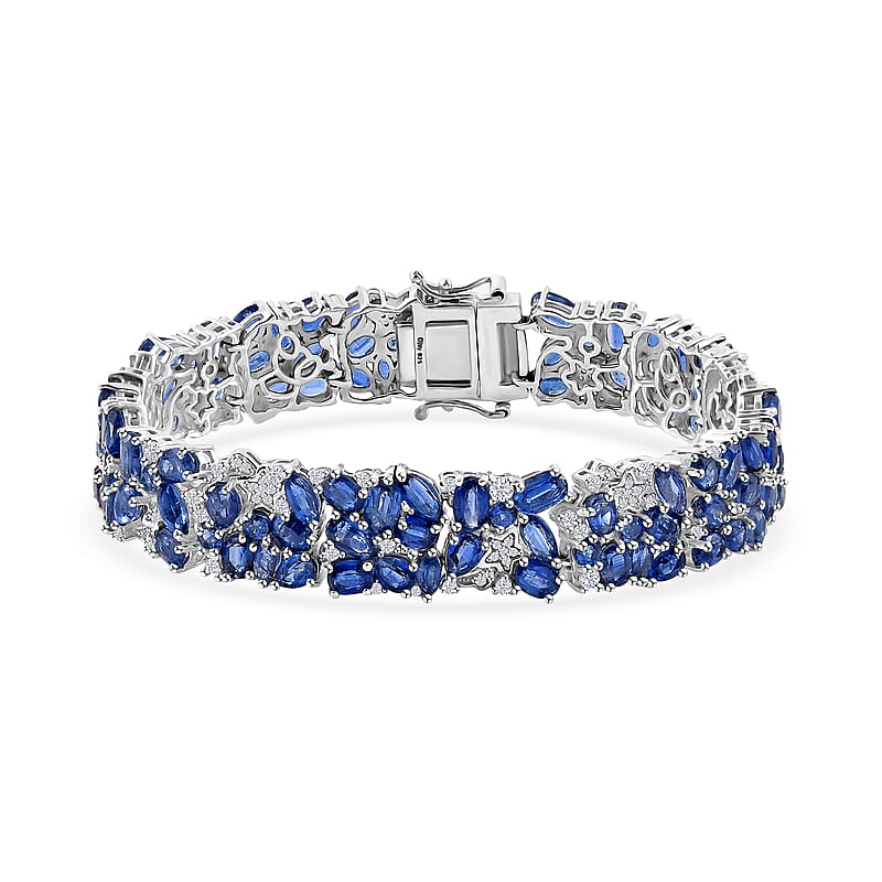 D'Joy Kashmir Kyanite and White Zircon 27.85 ctw Make a Wish Bracelet in Rhodium Over Sterling Silver (7.25 In)