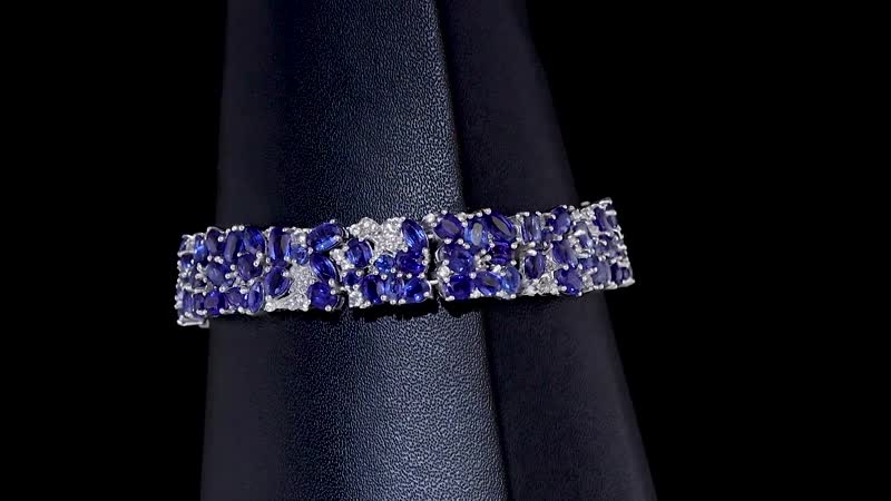 Kashmir Kyanite and White Zircon 27.85 ctw Shooting Star Bracelet in Rhodium Over Sterling Silver (7.25 In)