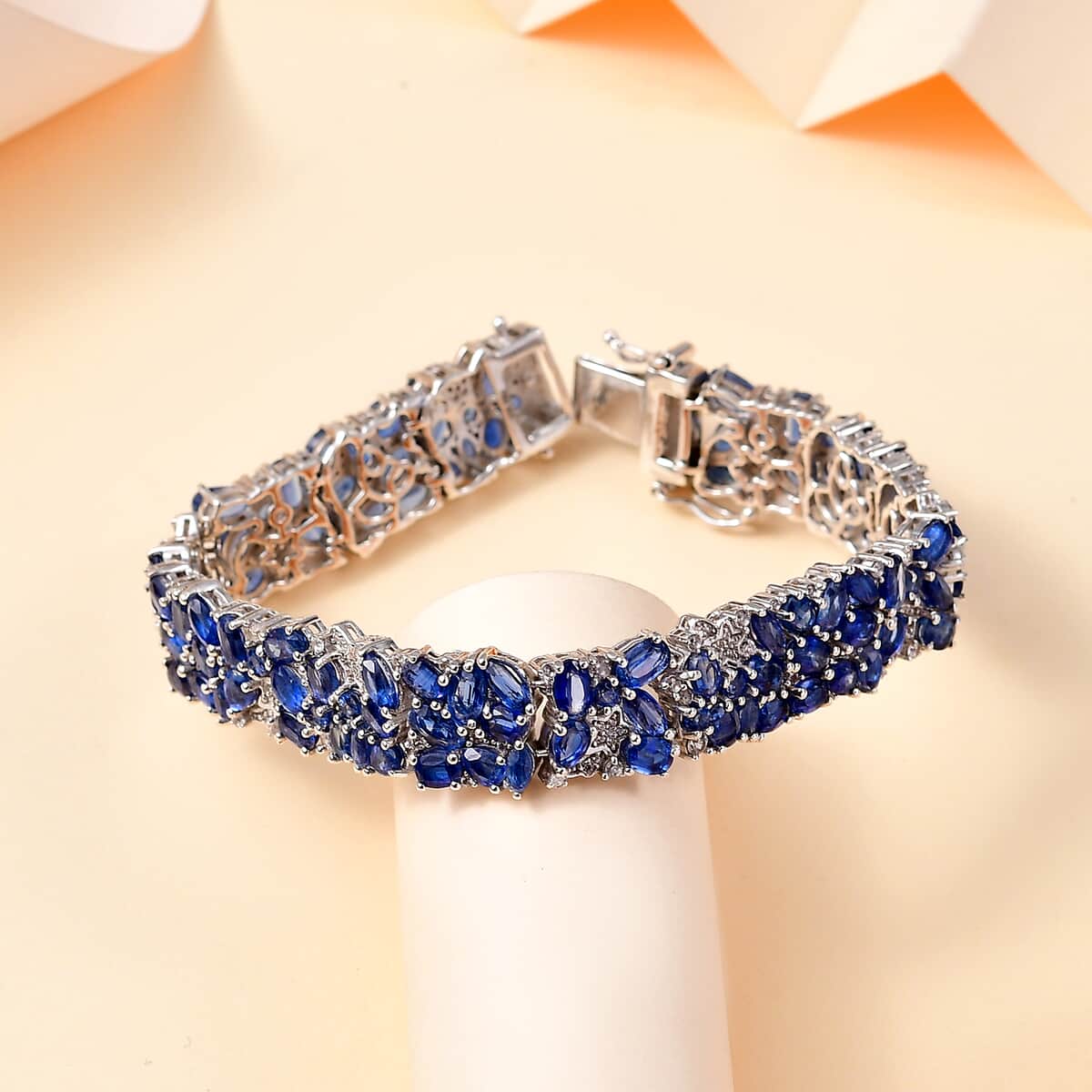 Kashmir Kyanite and White Zircon 27.85 ctw Shooting Star Bracelet in Rhodium Over Sterling Silver (7.25 In) image number 1