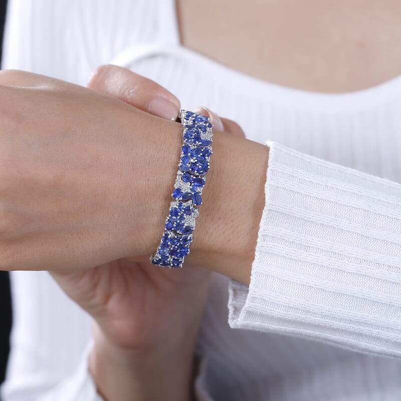 D'Joy Kashmir Kyanite and White Zircon 27.85 ctw Make a Wish Bracelet in Rhodium Over Sterling Silver (7.25 In)