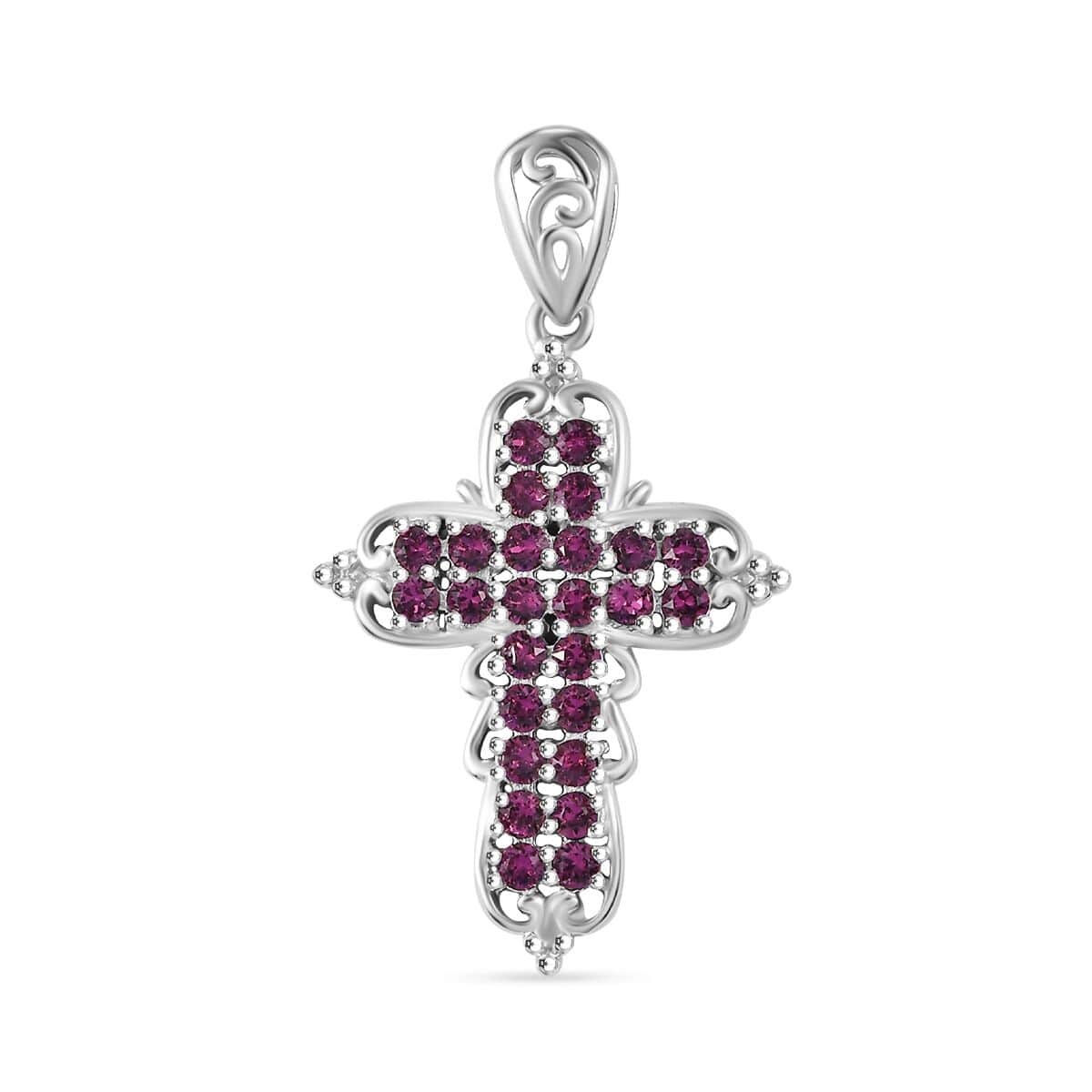 J Francis Embellished with Amethyst Color Crystal by Swarovski Cross Pendant in Platinum Bond image number 0