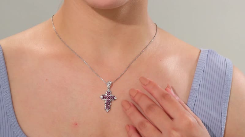 J Francis Embellished with Tanzanite Color Crystal by Swarovski Cross Pendant in Platinum Bond