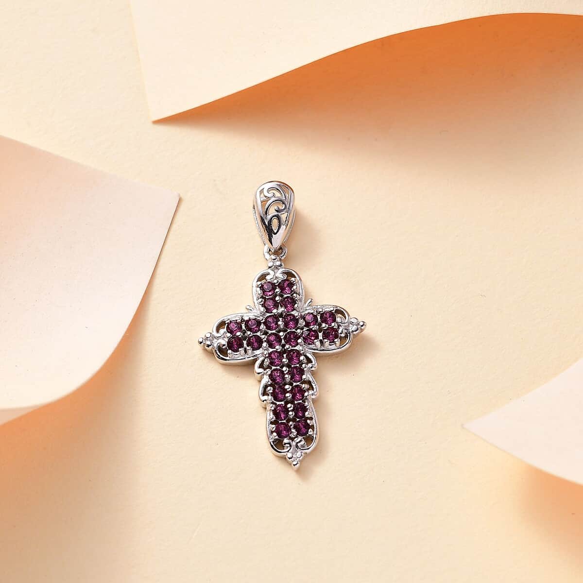 J Francis Embellished with Amethyst Color Crystal by Swarovski Cross Pendant in Platinum Bond image number 1