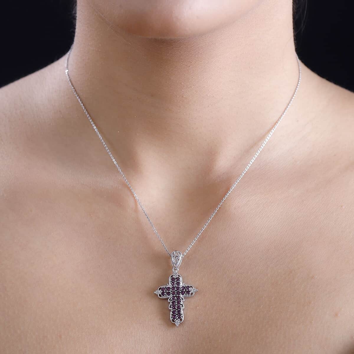 J Francis Embellished with Amethyst Color Crystal by Swarovski Cross Pendant in Platinum Bond image number 2