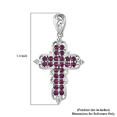 J Francis Embellished with Amethyst Color Crystal by Swarovski Cross Pendant without Chain in Platinum Bond