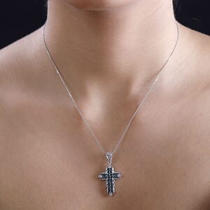 J Francis Embellished with Emerald Color Crystal by Swarovski Cross Pendant without Chain in Platinum Bond 