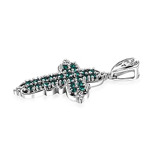 J Francis Embellished with Emerald Color Crystal by Swarovski Cross Pendant without Chain in Platinum Bond 