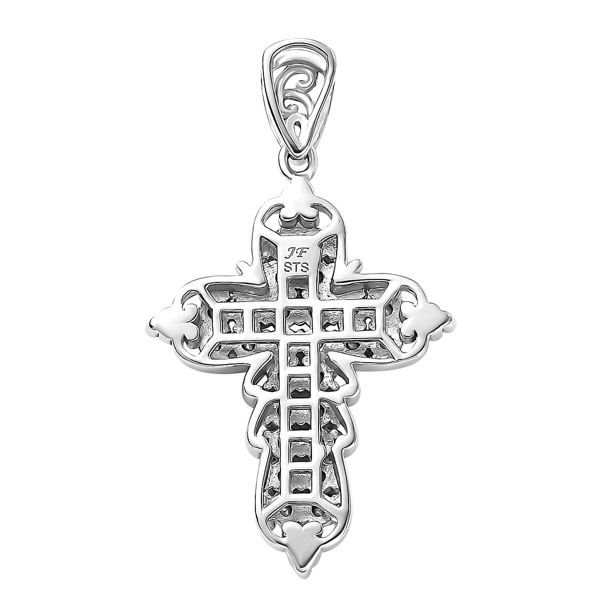 J Francis Embellished with Tanzanite Color Crystal by Swarovski Cross Pendant without Chain in Platinum Bond