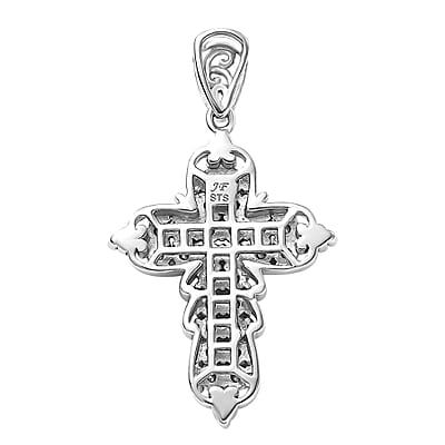 J Francis Embellished with Tanzanite Color Crystal by Swarovski Cross Pendant without Chain in Platinum Bond