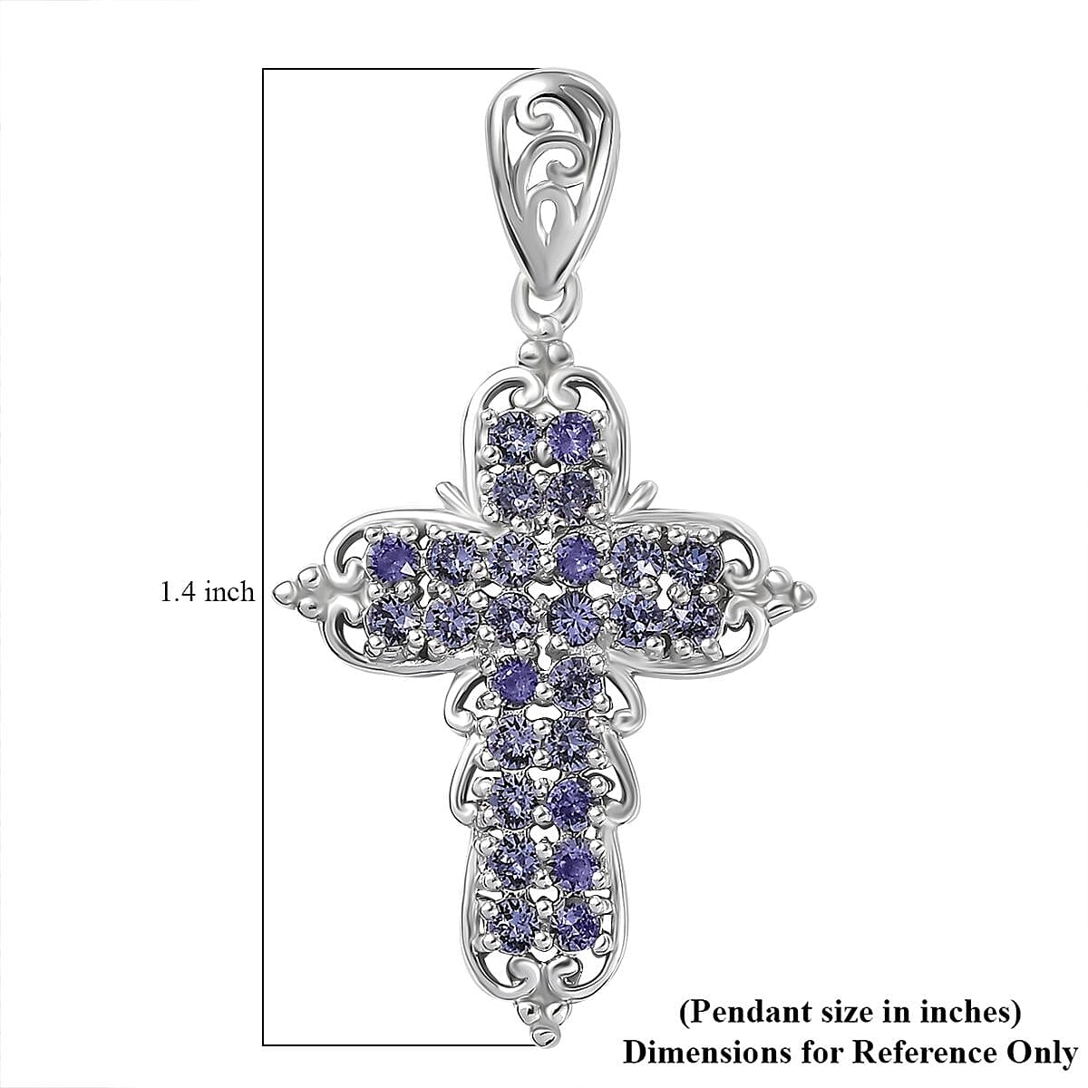 J Francis Embellished with Tanzanite Color Crystal by Swarovski Cross Pendant without Chain in Platinum Bond