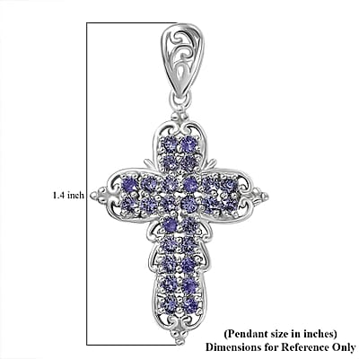 J Francis Embellished with Tanzanite Color Crystal by Swarovski Cross Pendant without Chain in Platinum Bond