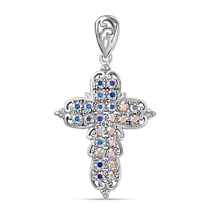 J Francis Embellished with Aurora Borealis Crystal by Swarovski Cross Pendant without Chain in Platinum Bond 