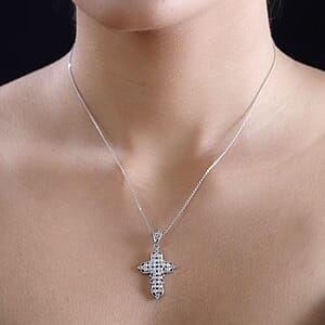 J Francis Embellished with Aurora Borealis Crystal by Swarovski Cross Pendant without Chain in Platinum Bond 