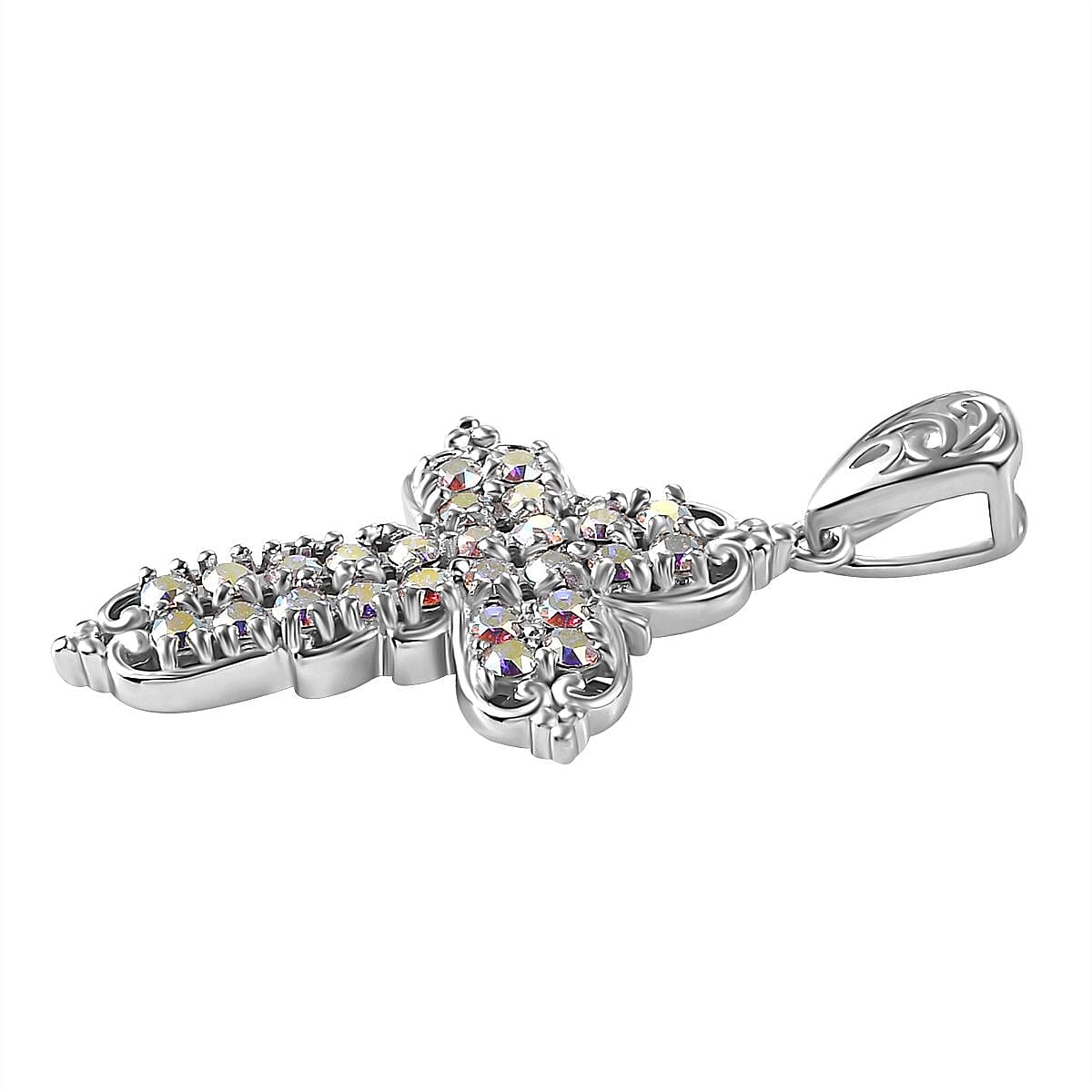 J Francis Embellished with Aurora Borealis Crystal by Swarovski Cross Pendant without Chain in Platinum Bond  image number 3