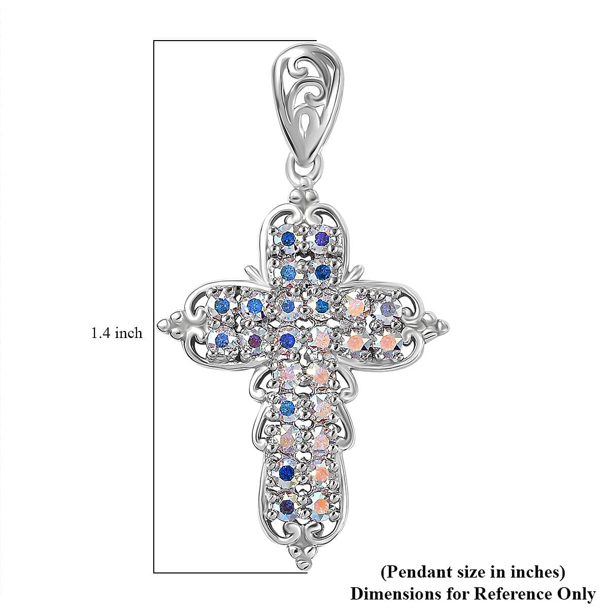 J Francis Embellished with Aurora Borealis Crystal by Swarovski Cross Pendant without Chain in Platinum Bond  image number 5