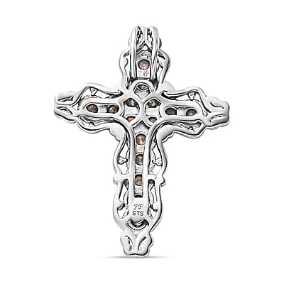 J Francis Embellished with Denim Blue Color Crystal by Swarovski Cross Pendant without Chain in 18K YG Plated and Platinum Bond