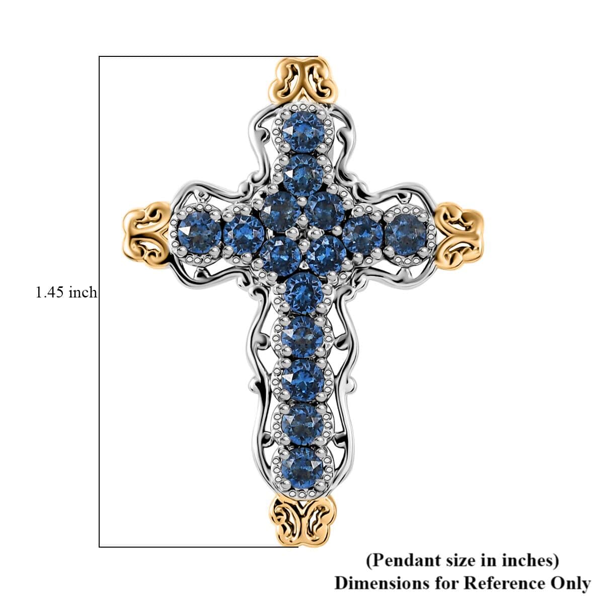 J Francis Embellished with Denim Blue Color Crystal by Swarovski Cross Pendant in 18K YG Plated and Platinum Bond image number 5