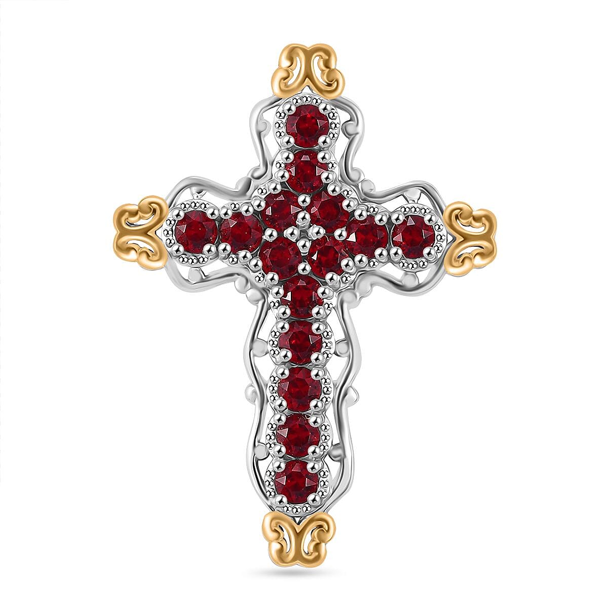 J Francis Embellished with Siam Color Crystal by Swarovski Cross Pendant without Chain in 18K YG Plated and Platinum Bond image number 0