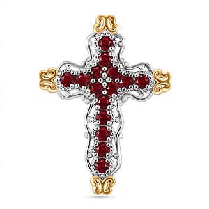 J Francis Embellished with Siam Color Crystal by Swarovski Cross Pendant without Chain in 18K YG Plated and Platinum Bond
