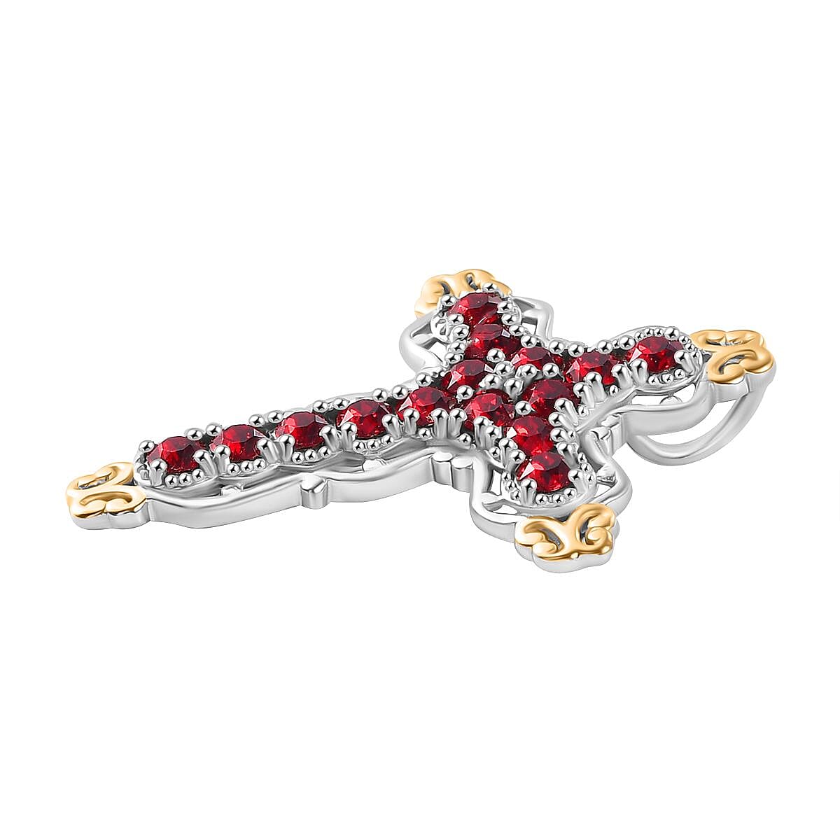 J Francis Embellished with Siam Color Crystal by Swarovski Cross Pendant without Chain in 18K YG Plated and Platinum Bond image number 3
