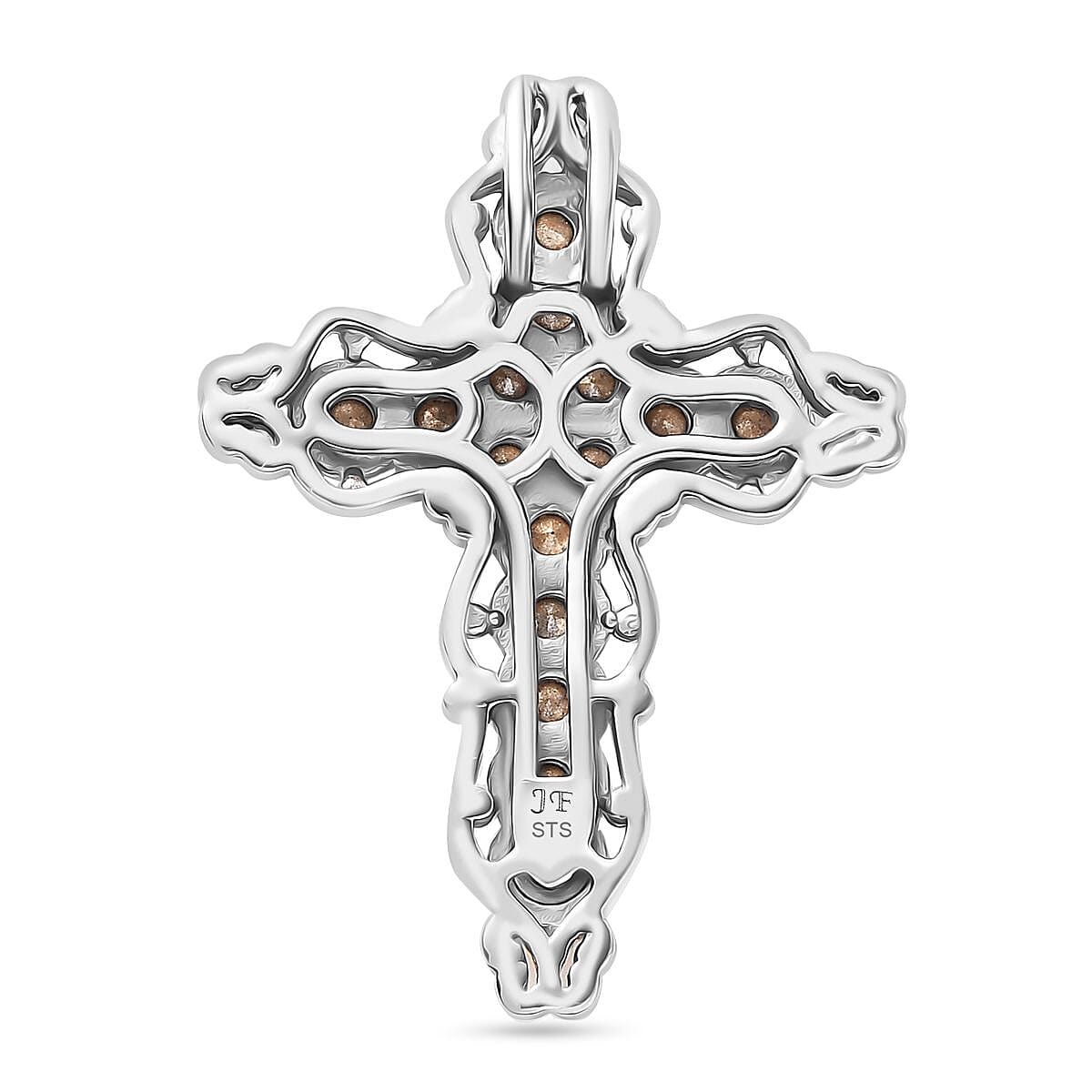 J Francis Embellished with Siam Color Crystal by Swarovski Cross Pendant without Chain in 18K YG Plated and Platinum Bond image number 4
