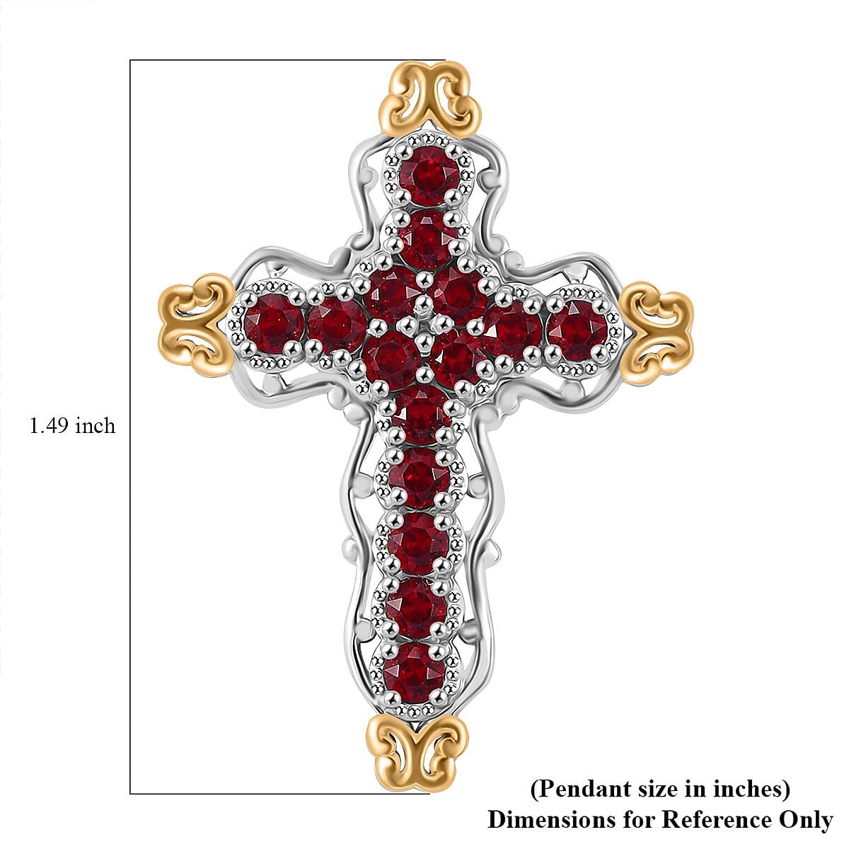 J Francis Embellished with Siam Color Crystal by Swarovski Cross Pendant without Chain in 18K YG Plated and Platinum Bond image number 5