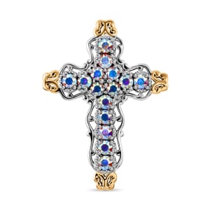 J Francis Embellished with Aurora Borealis Crystal by Swarovski Cross Pendant without Chain in 18K YG Plated and Platinum Bond
