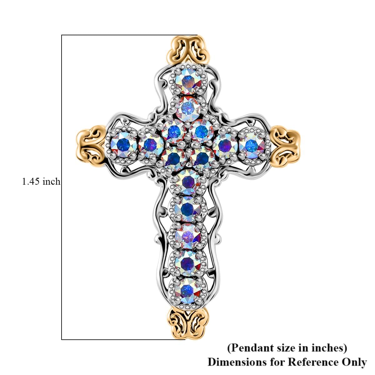 J Francis Embellished with Aurora Borealis Crystal by Swarovski Cross Pendant without Chain in 18K YG Plated and Platinum Bond image number 5