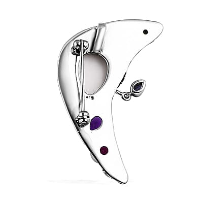 Bali Goddess Carved Bone and Multi Gemstone 3.60 ctw Pendant without Chain in Sterling Silver