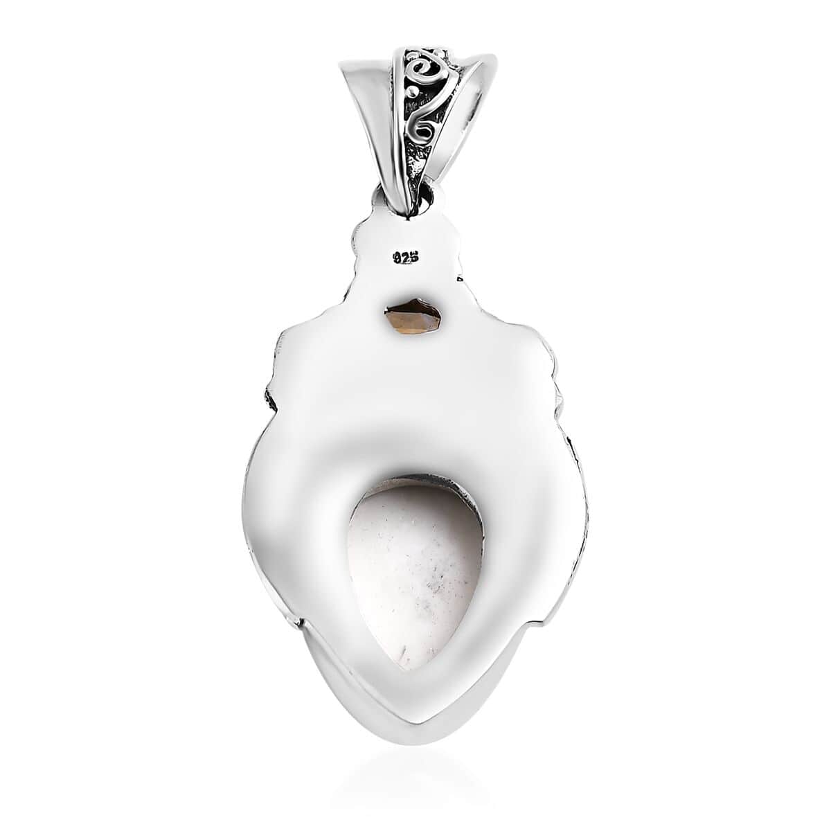 Bali Goddess Carved Bone and Brazilian Citrine 1.10 ctw Pendant in Sterling Silver image number 4