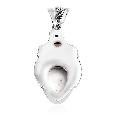 Bali Goddess Carved Bone and Brazilian Citrine 1.10 ctw Pendant without Chain in Sterling Silver