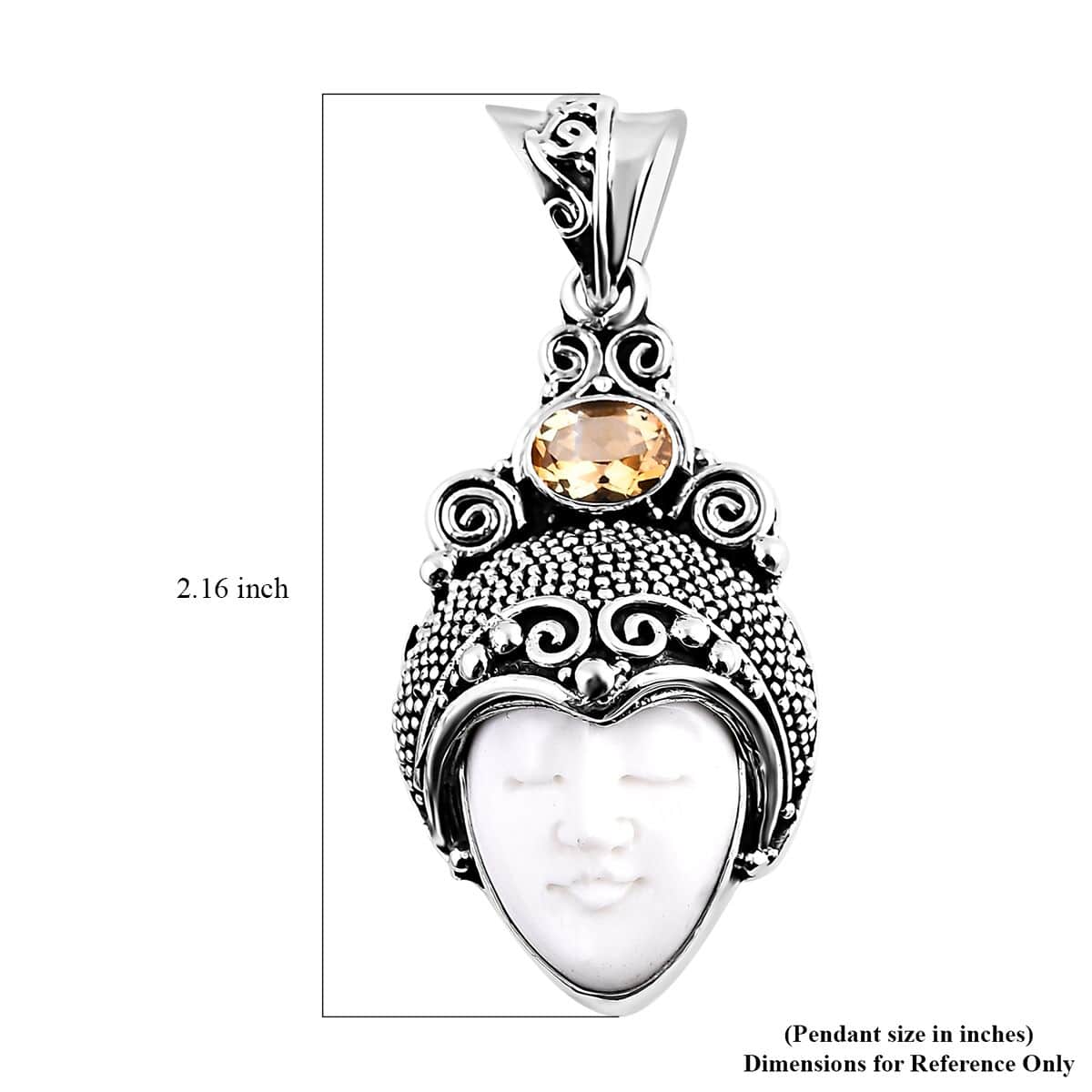 Bali Goddess Carved Bone and Brazilian Citrine 1.10 ctw Pendant in Sterling Silver image number 5