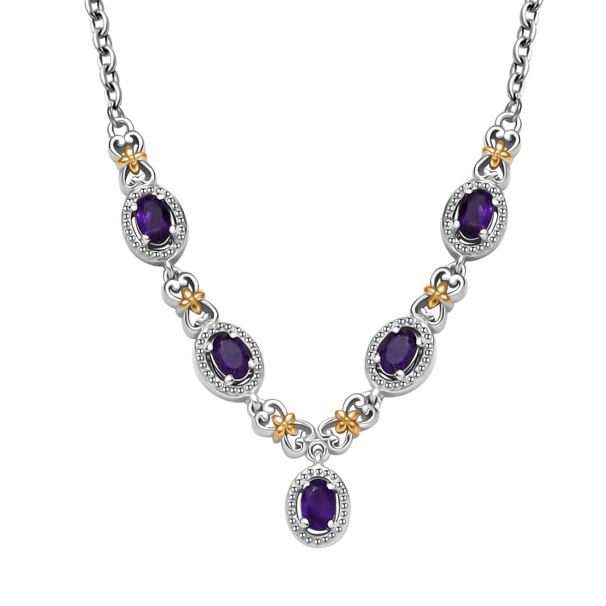 Doorbuster Karis African Amethyst Necklace (18 Inches) in 18K YG Plated and Platinum Bond 2.10 ctw image number 0