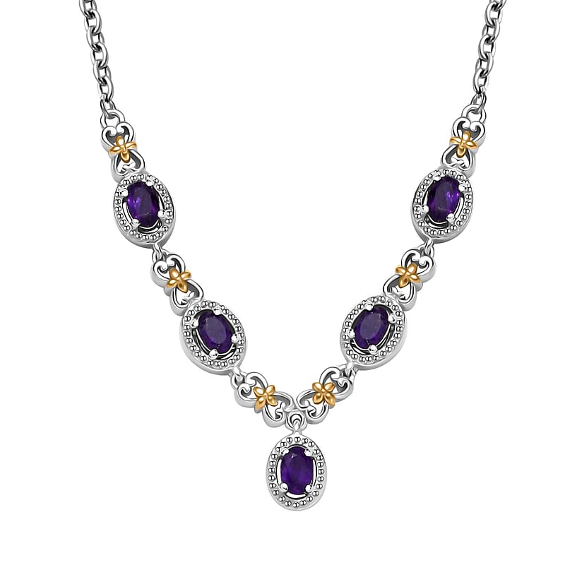 Karis African Amethyst 2.10 ctw Necklace in 18K YG Plated and Platinum Bond and Stainless Steel 18-20 Inches