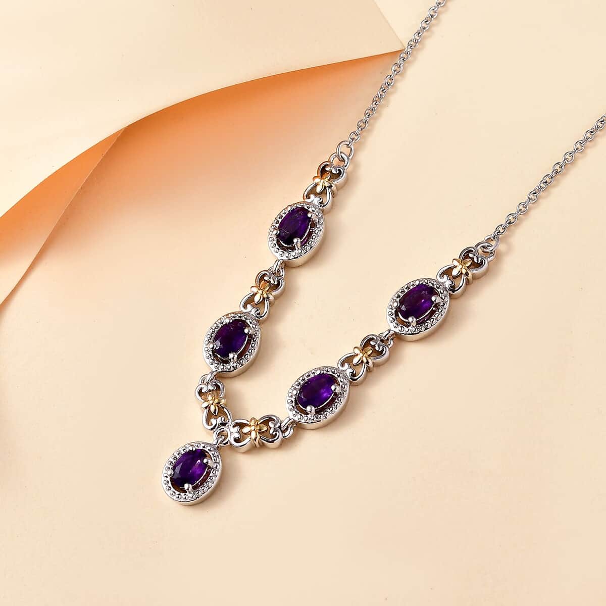 Doorbuster Karis African Amethyst Necklace (18 Inches) in 18K YG Plated and Platinum Bond 2.10 ctw image number 1