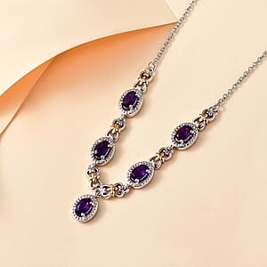Karis African Amethyst 2.10 ctw Necklace in 18K YG Plated and Platinum Bond and Stainless Steel 18-20 Inches
