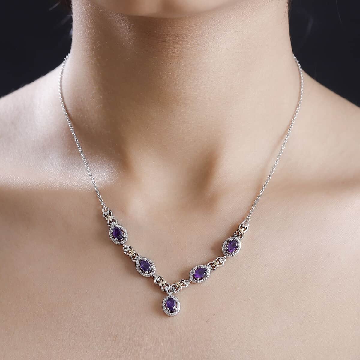 Doorbuster Karis African Amethyst Necklace (18 Inches) in 18K YG Plated and Platinum Bond 2.10 ctw image number 2