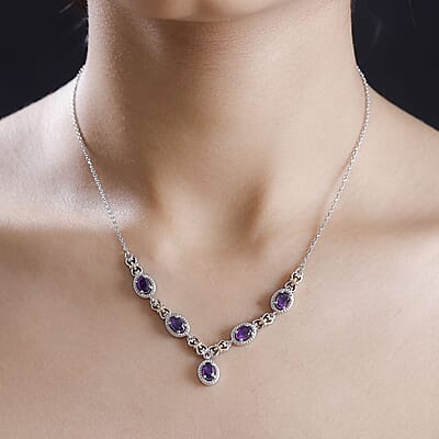 Karis African Amethyst 2.10 ctw Necklace in 18K YG Plated and Platinum Bond and Stainless Steel 18-20 Inches