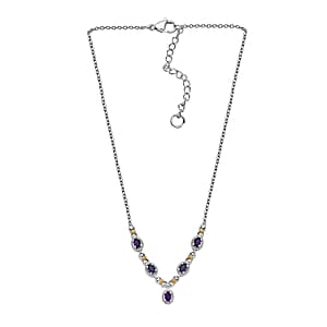 Karis African Amethyst 2.10 ctw Necklace in 18K YG Plated and Platinum Bond and Stainless Steel 18-20 Inches