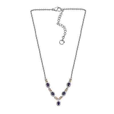 Karis African Amethyst 2.10 ctw Necklace in 18K YG Plated and Platinum Bond and Stainless Steel 18-20 Inches