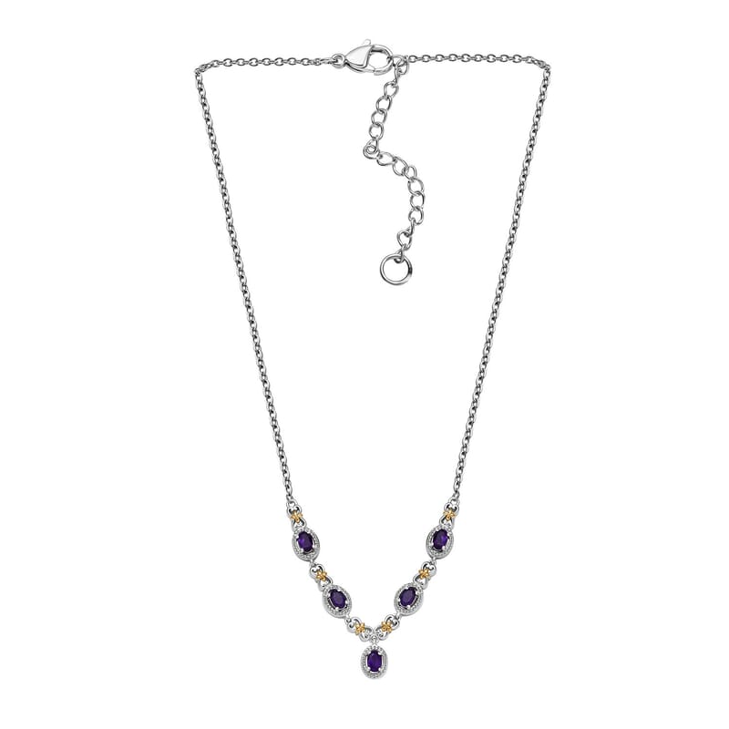 Karis African Amethyst 2.10 ctw Necklace in 18K YG Plated and Platinum Bond and Stainless Steel 18-20 Inches