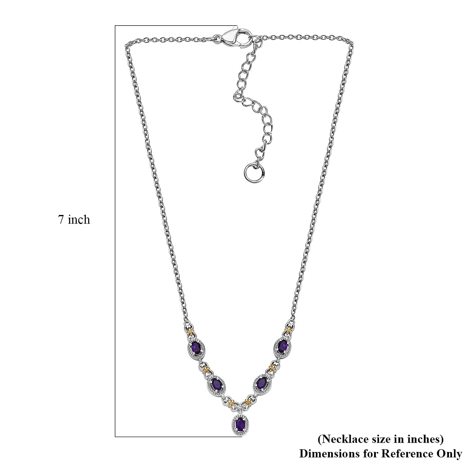 Karis African Amethyst 2.10 ctw Necklace in 18K YG Plated and Platinum Bond and Stainless Steel 18-20 Inches