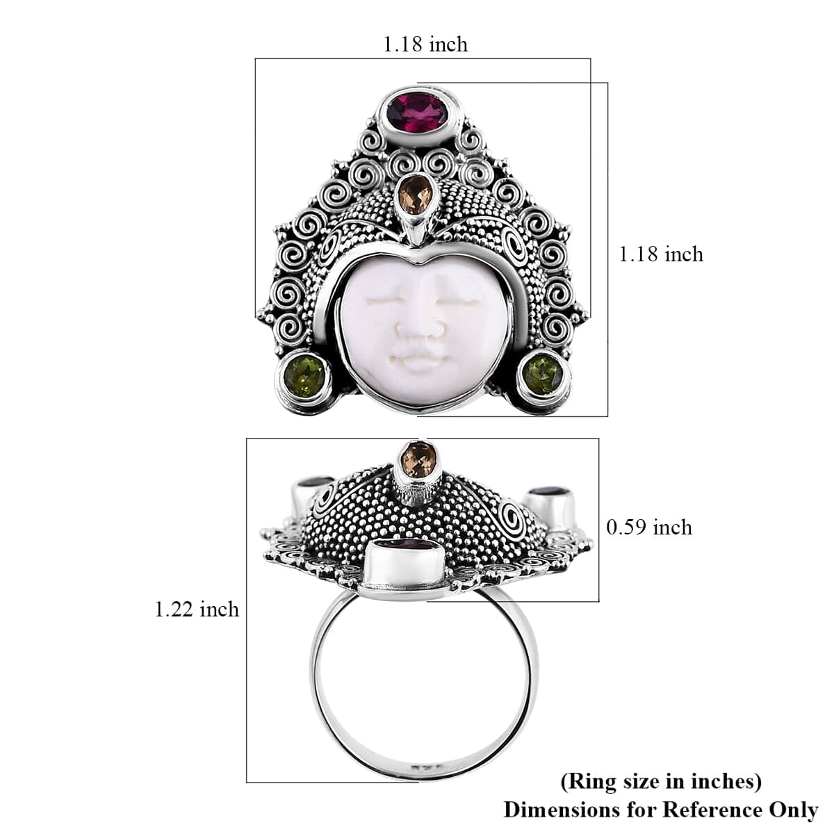 Bali Goddess Carved Bone and Multi Gemstone 1.40 ctw Ring in Sterling Silver (Size 10.0) image number 4