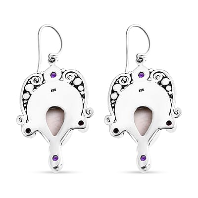 Bali Goddess Carved Bone and Multi Gemstone 2.70 ctw Earrings in Sterling Silver